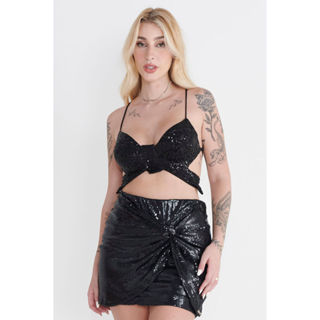 Cropped Feminino Borboleta Paetê Fashion Planet Girls Preto em Oferta na Shopee