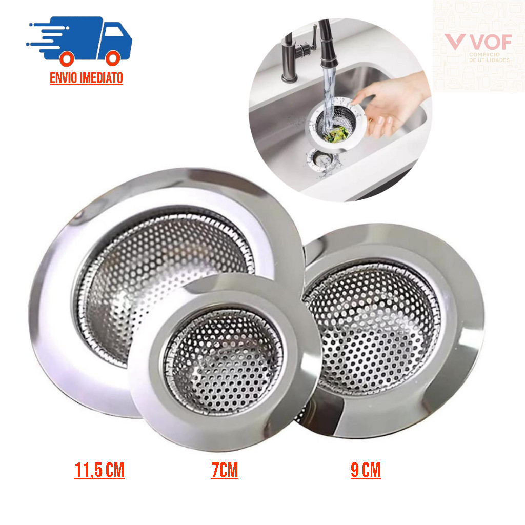 Ralo Inox Redondo Com Borda Pia Cozinha 7cm 9cm 11,5cm em Oferta na Shopee