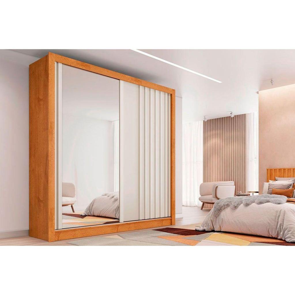 Guarda Roupa Solteiro 2 Portas de Correr (1 Ripada e 1 c/ Espelho) e 4 Gavetas Lugano Peroba/Off White - Europa em Oferta na Shopee