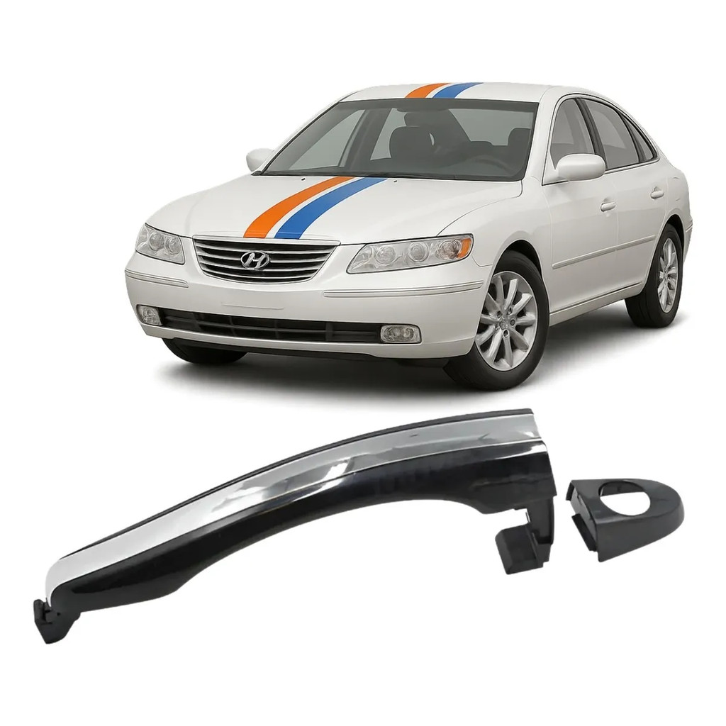 Maçaneta Externa Dianteira Esquerda Hyundai Azera 2006 a 2011 Preta Centro Prateado OEM 826513L000