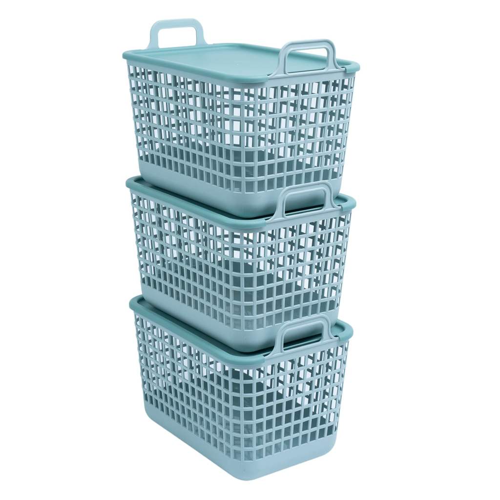 Kit 3 Cestos Telados com Tampa de Plástico 15l Verde – Oikos