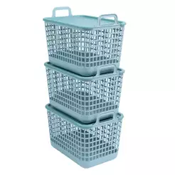 Kit 3 Cestos Telados com Tampa de Plástico 15l Verde – Oikos