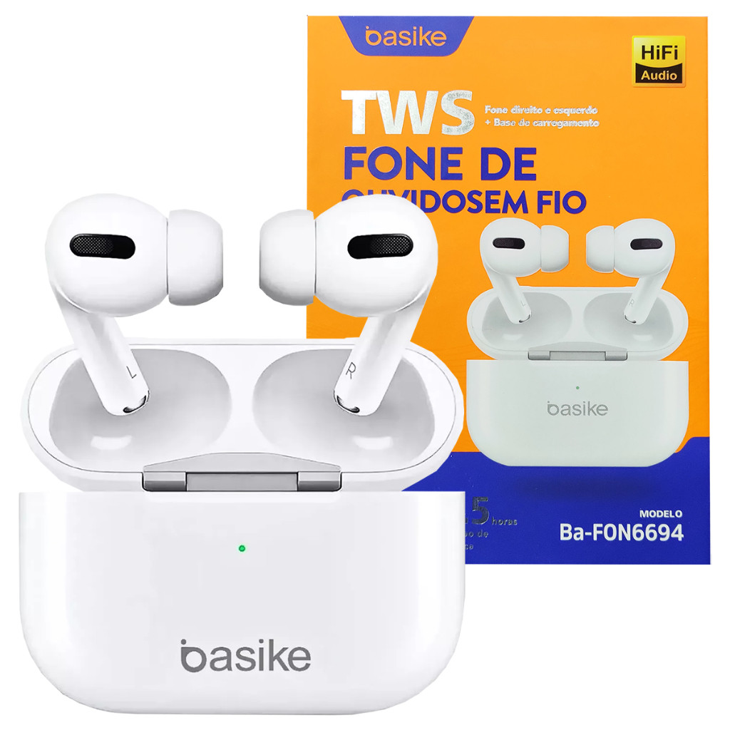 Fone Sem Fio Bluetooth TWS Basike Intra Auricular Confortável Cancelamento De Ruído Bateria Longa