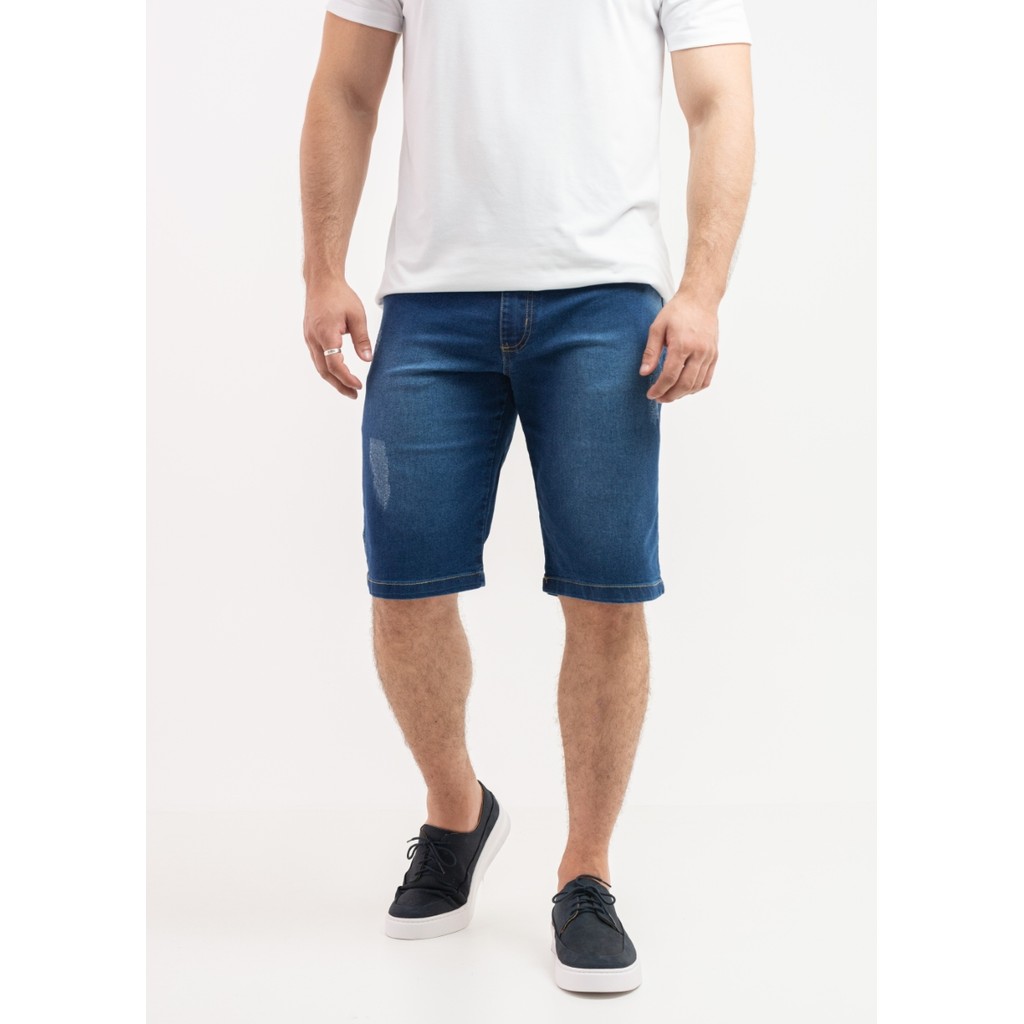 Bermuda Jeans Masculina Pataloo Worn Out Com Elastano Slim Premium Destroyed Luxo