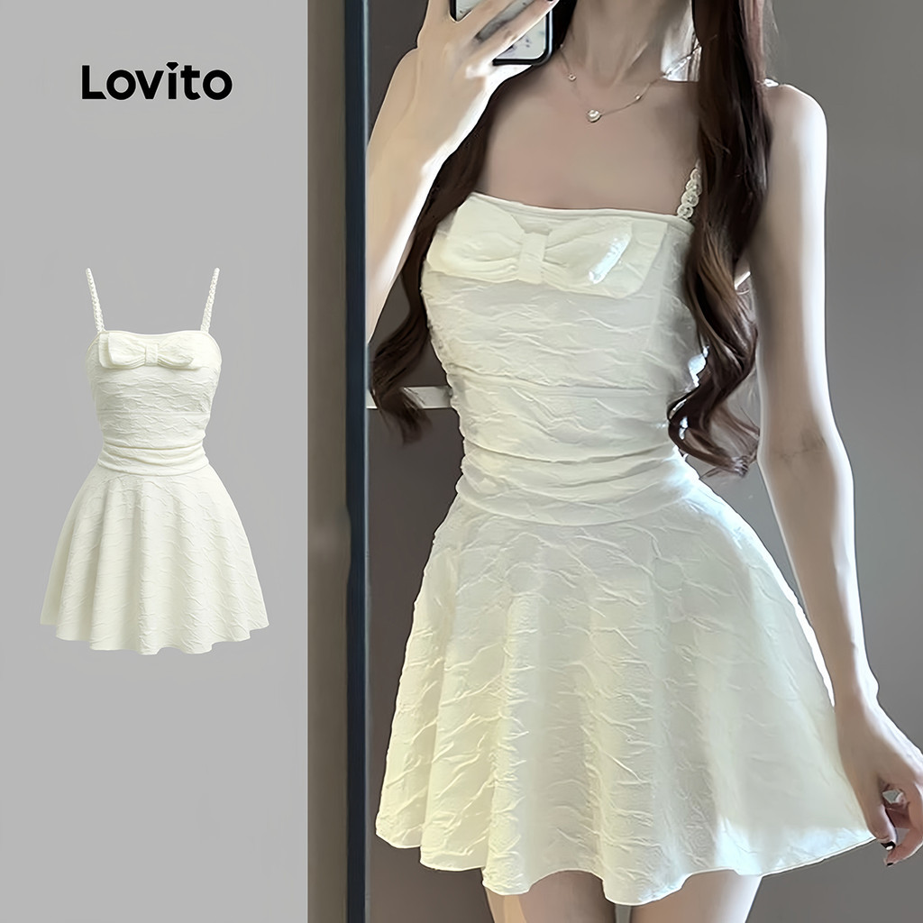 Lovito  Maiô de Uma Peça Fofo com Padrão Plissado e Laço para Primavera/verão em Damasco para mulheres. LNE134051 em Oferta na Shopee