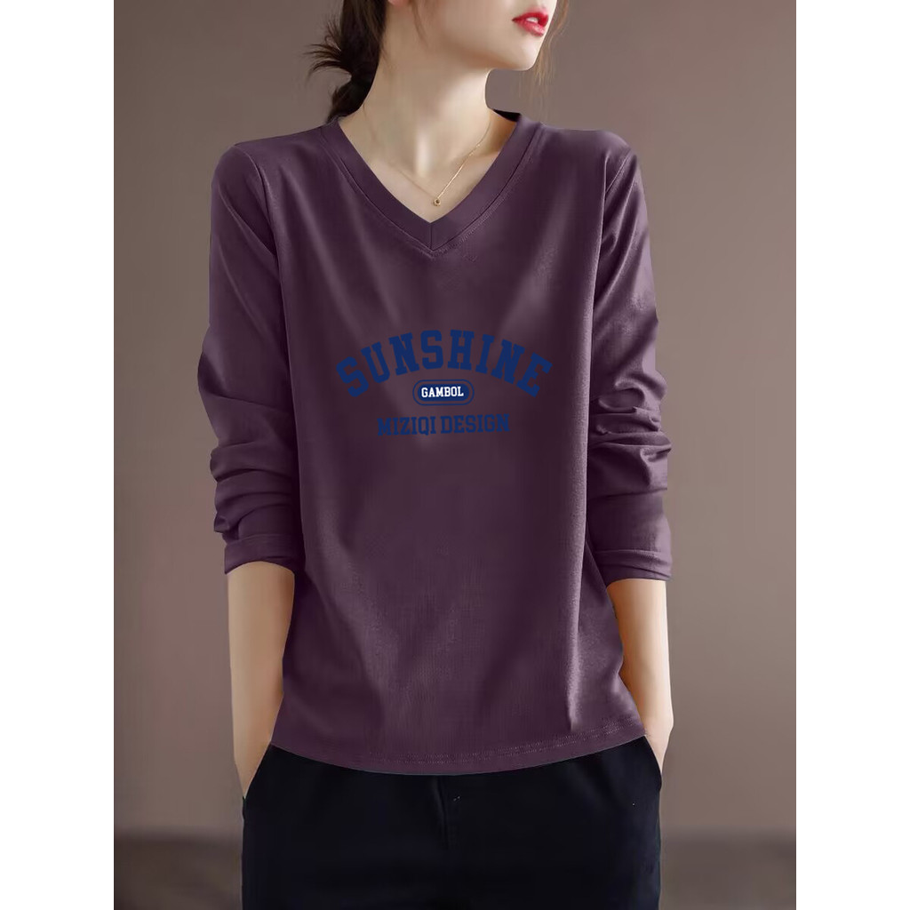 Exportação de comércio exterior 100% algodão camiseta de manga comprida feminina primavera outono estilo ocidental camis