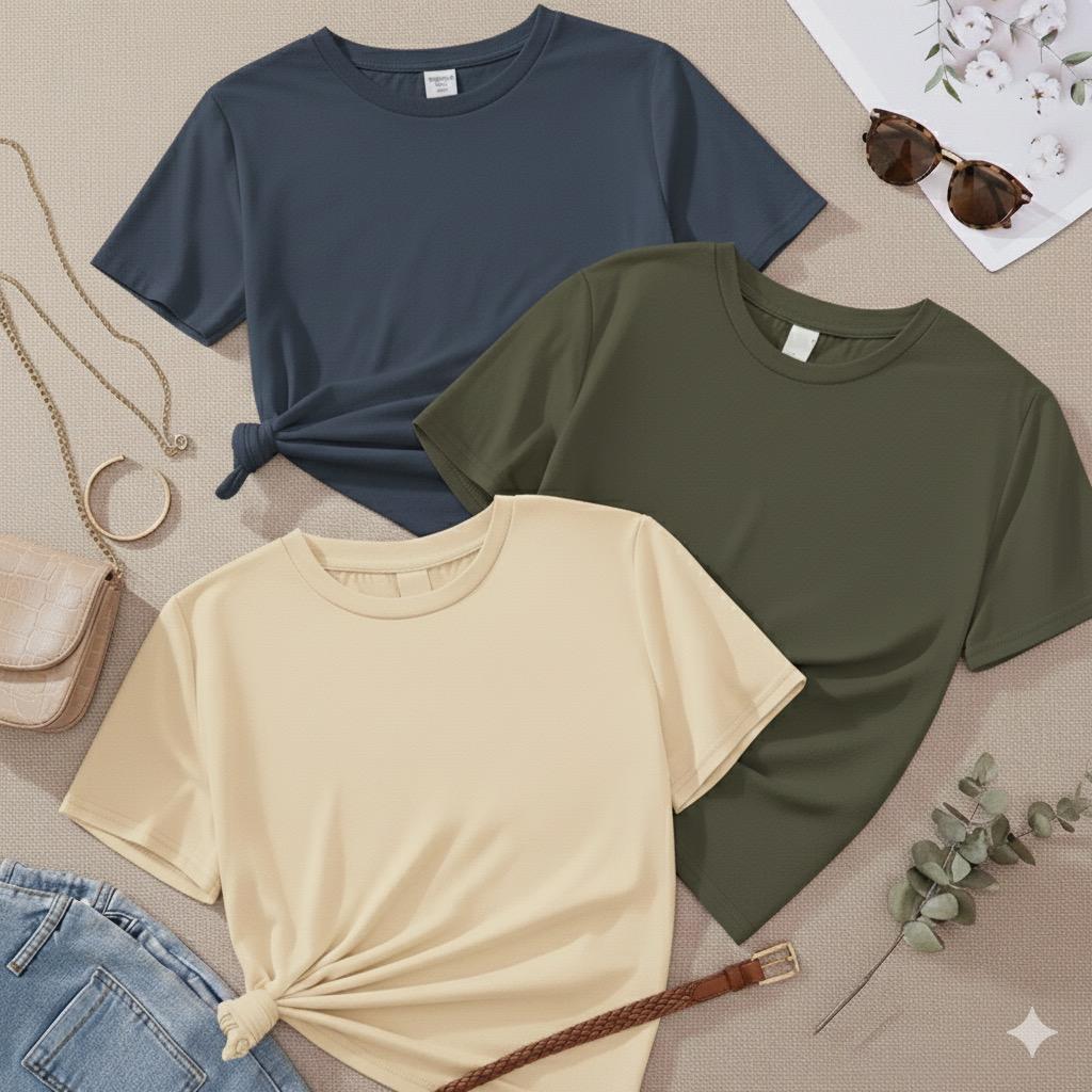 Kit 3 Camiseta Feminina Básica T-Shirt 100% Algodão Tendência Envio Imediato