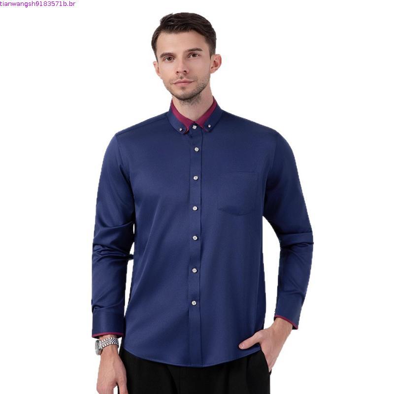 Camisa Social Masculina Elegante Com Botões , Manga Comprida Slim Fit Lapelas E Strass – Casamento Formal De Negócios f