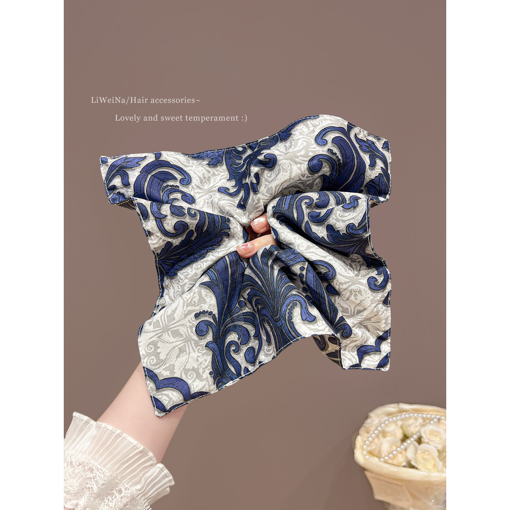 High-End sentido lenço quadrado Scrunchy anel de cabelo feminino baixo rabo de cavalo laço de cabelo cabeça corda Retro