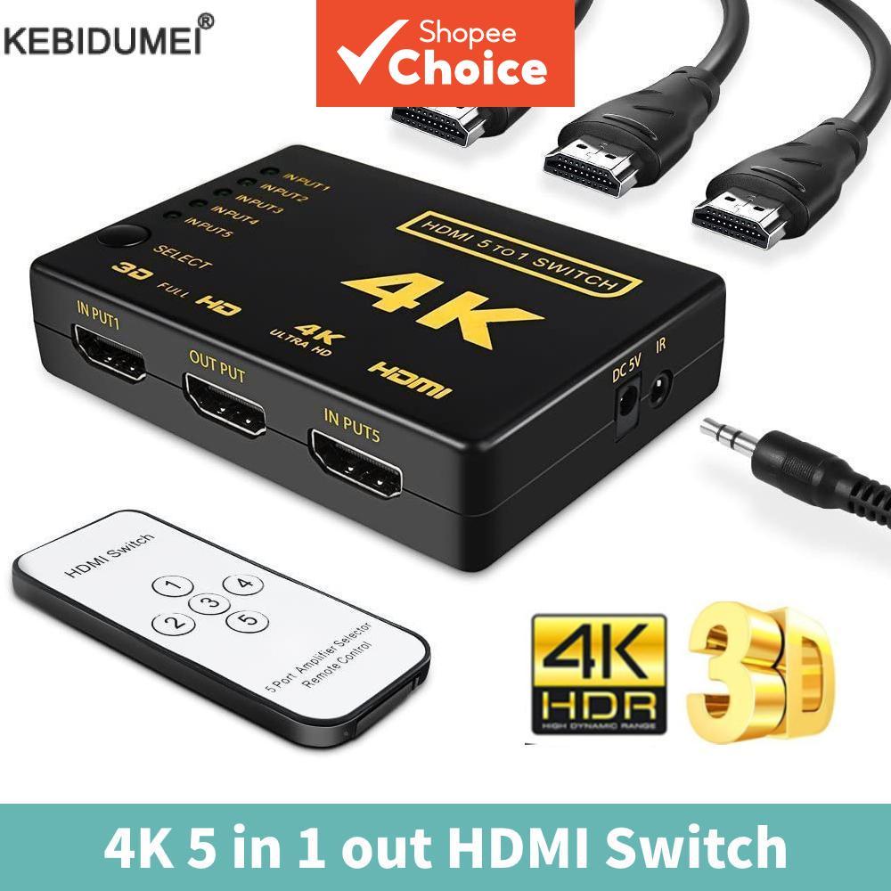 Novo Switch HDMI 5 em 1 4K Interruptor Saída HD 1080P Cabo de Vídeo Hub Divisor Adaptador Conversor para Xbox PS4 DVD