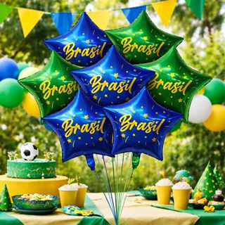 10 Balão Estrela Brasil 5 Verde 5 Azul Metalizado 45cm copa do mundo futebol decoração enfeite festa em Oferta na Shopee