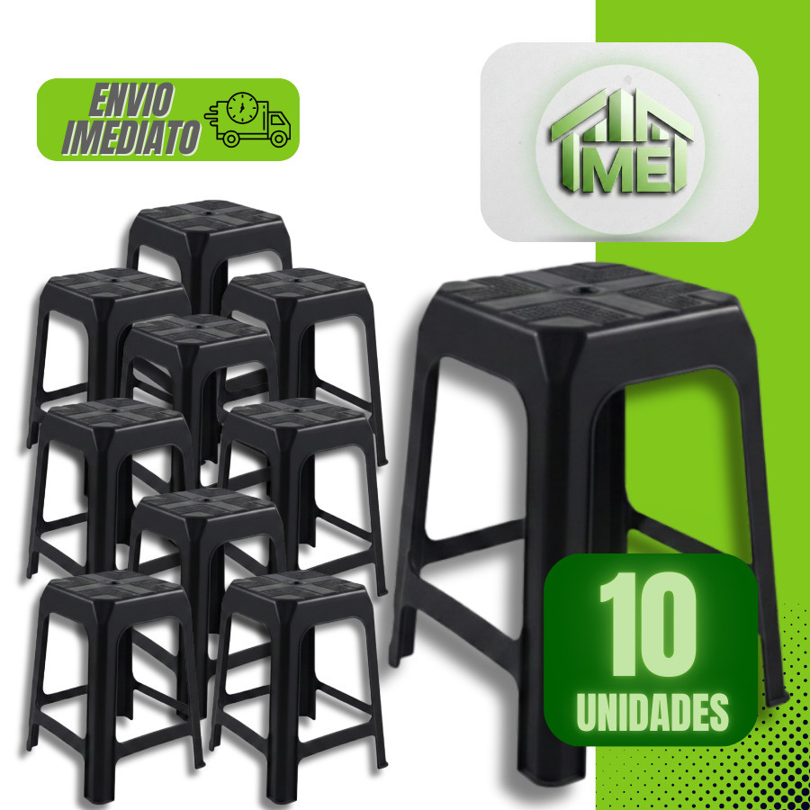 Kit 10 Banqueta Plástica Preta Resistente Empilháveis Adulto Suporta Até 120Kg em Oferta na Shopee