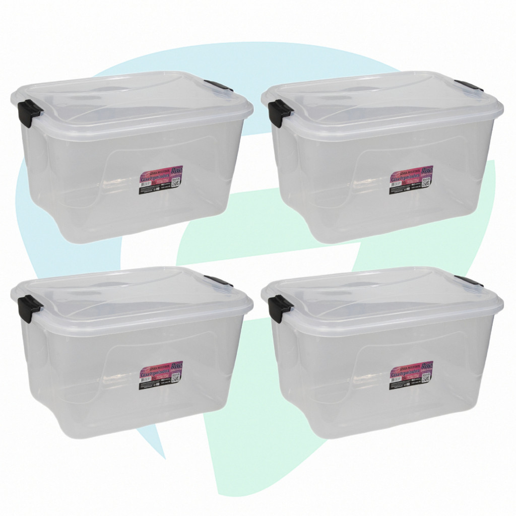 Kit 4 Caixa Organizadora Transparente Multibox 15L Com Tampa E Trava Alta Qualidade