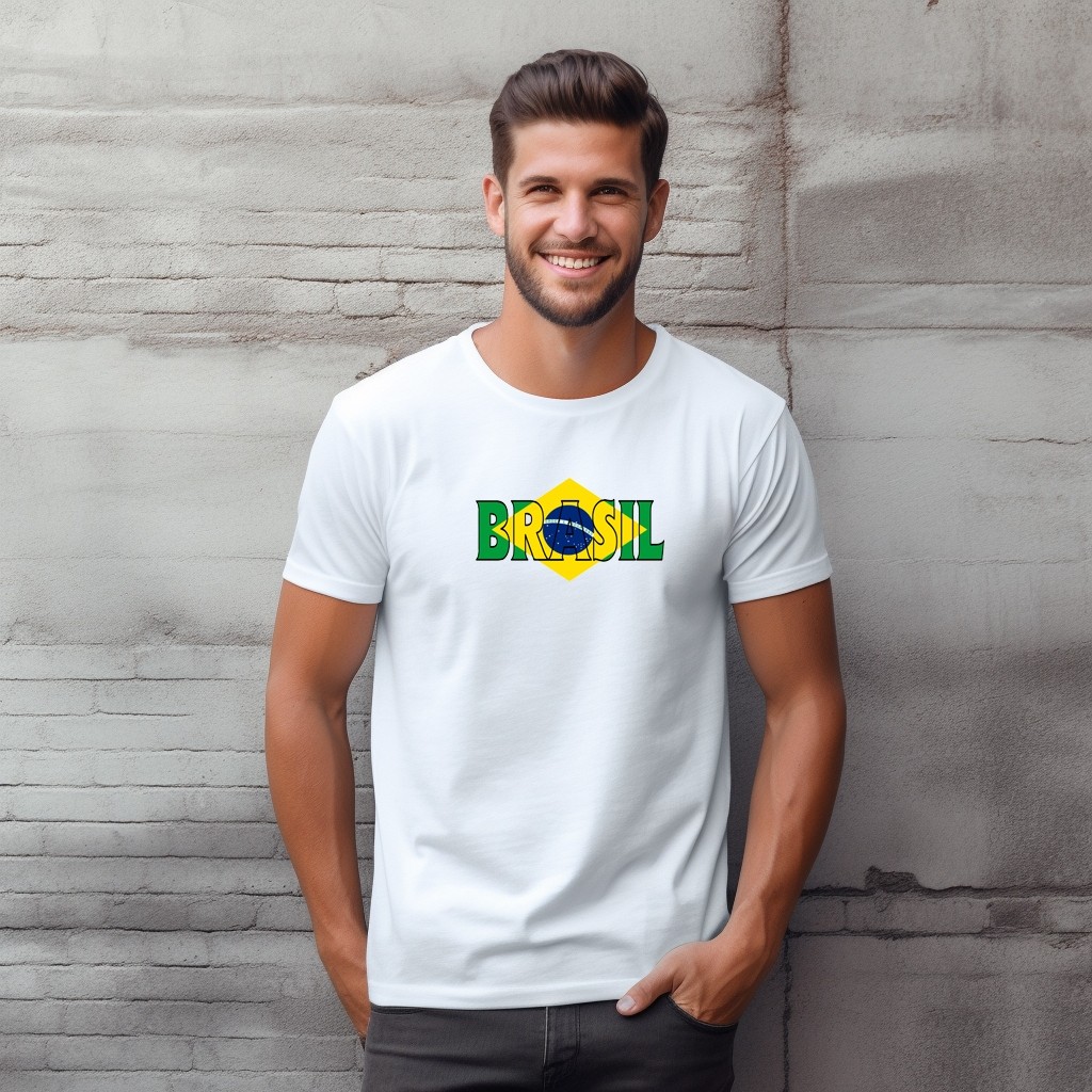 Camiseta Masculina Estampada Brasil Copa do Mundo Futebol Hexa Escritos Futebol 100% Algodão