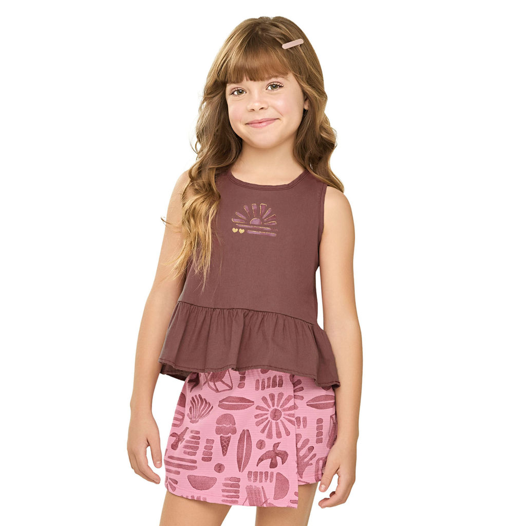 Conjunto Infantil Menina Babado Sunset Elian Marrom em Oferta na Shopee