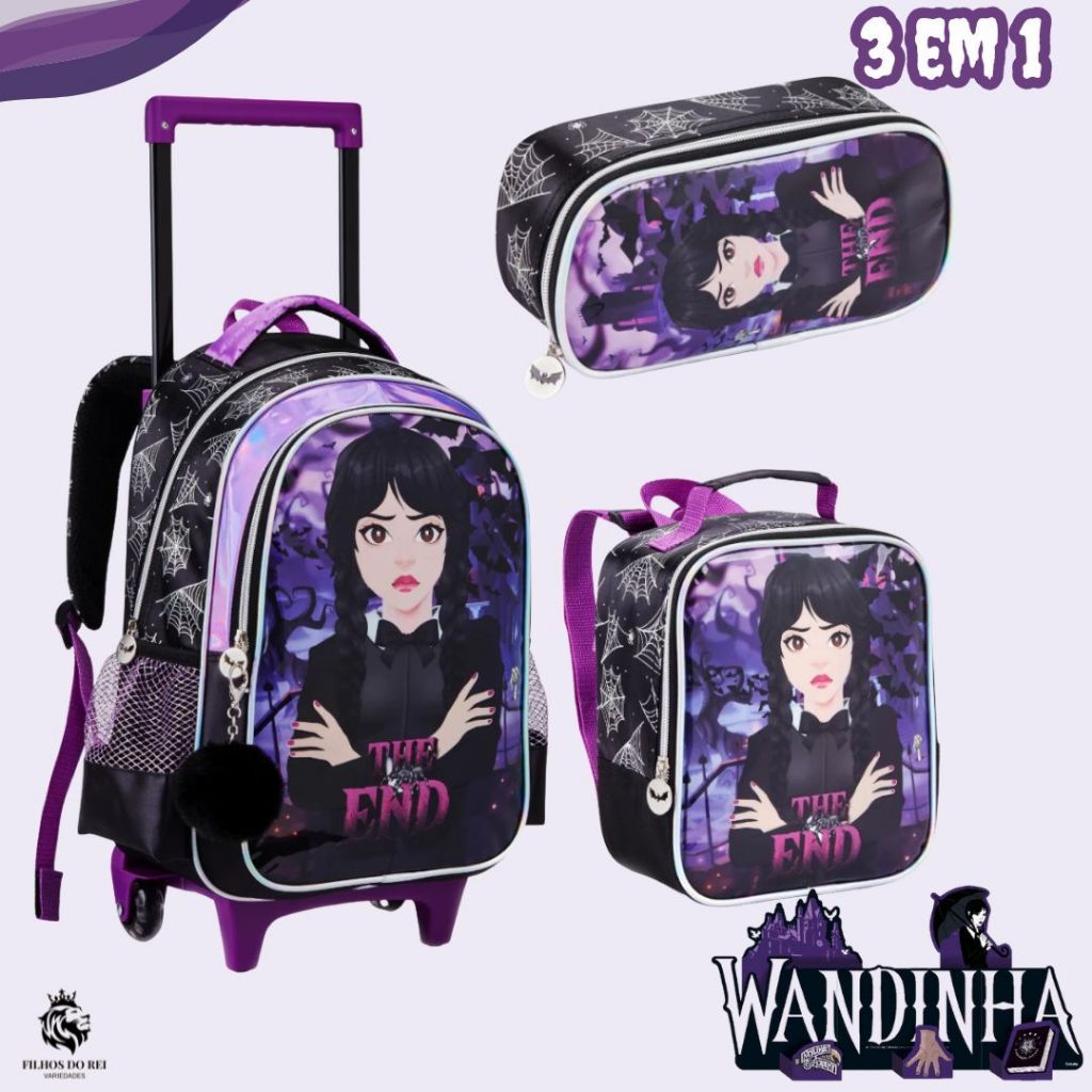 Kit Mochila Rodinha Estojo Lancheira Infantil Menina Feminino Vampirinha The End vandinha Wandinha em Oferta na Shopee