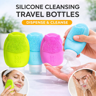 Kit 4 Frascos de Silicone 90ml para Viagem com Escova Facial – Recipiente Portátil para Shampoo, Creme, Loção e Sabonete em Oferta na Shopee