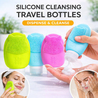 Kit 4 Frascos de Silicone 90ml para Viagem com Escova Facial – Recipiente Portátil para S…