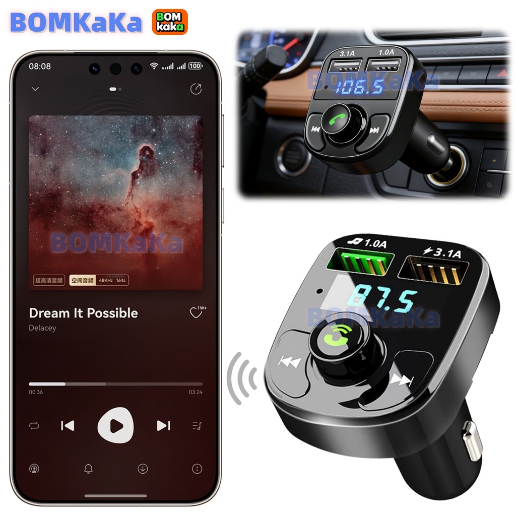 Adaptador Receptor Bluetooth Para Carro Transmissor Automotivo MP3 Car Player FM Funções Multifuncionais