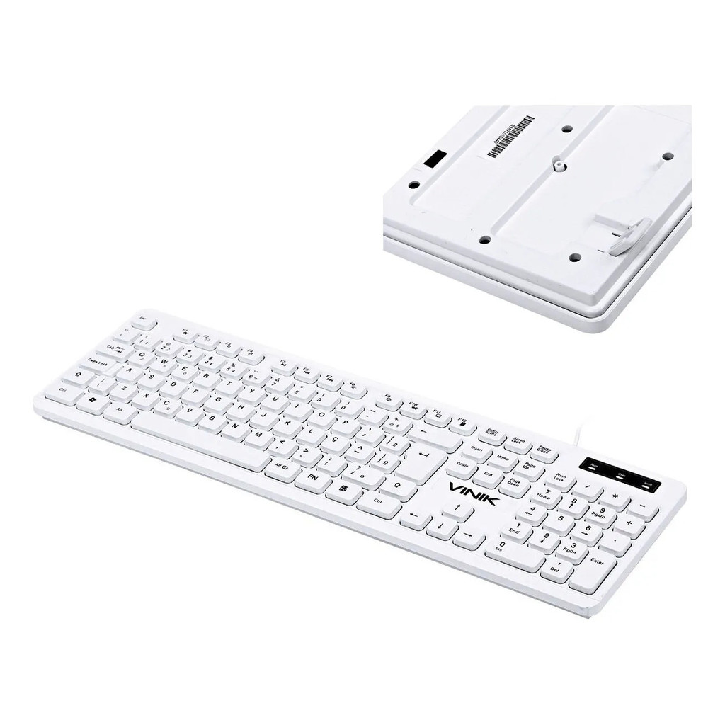 Teclado USB Slim Vinik TCB200 Branco ABNT2 Multimídia PC Notebook