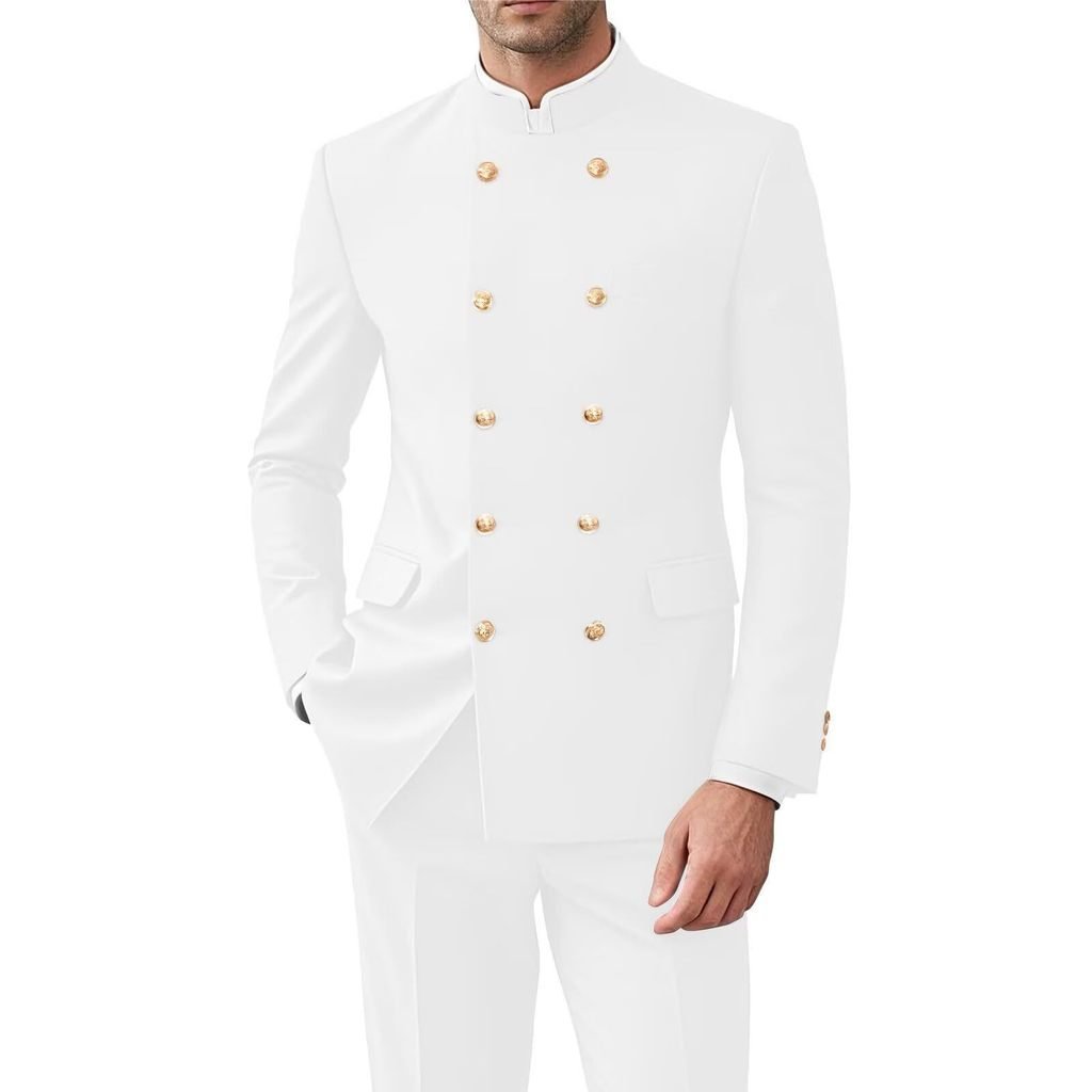 Venda direta de fabricante de comércio exterior: Terno casual masculino de duas peças estilo Zhongshan com botões duplos