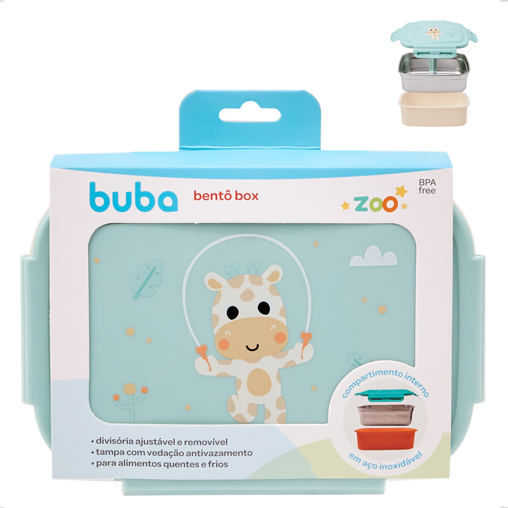 Lancheira Marmita divisoria Bento Box BubaZoo Girafa Potinho Papinha Buba Pote Inox Atóxico Verde