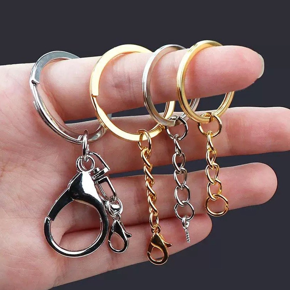 Kit Chaveiro 25–200 Pçs com Corrente, Elo, Pitão e Fecho Lagosta 25mm Prata e Dourado