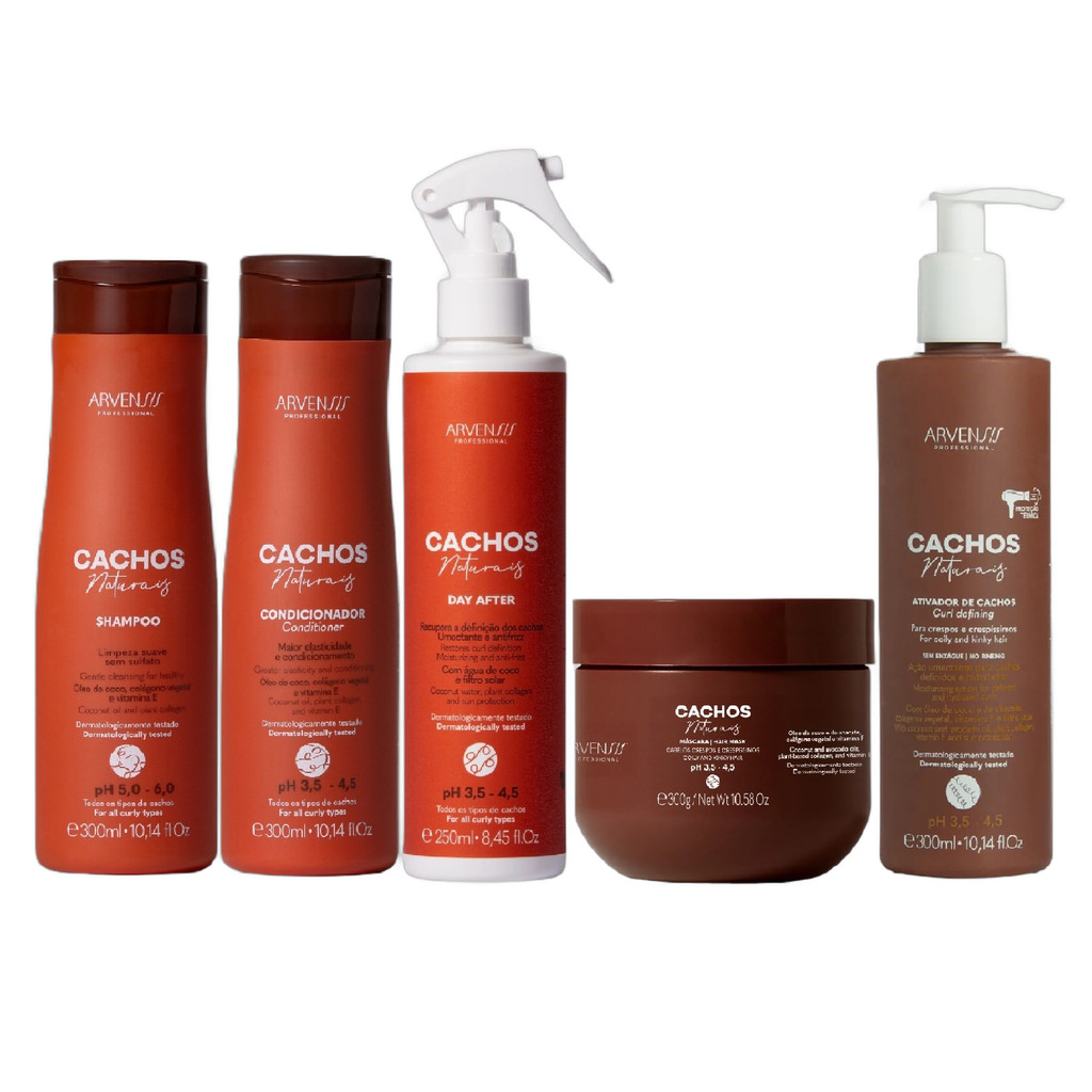 Kit Arvensis Cachos - Shampoo & Condicionador 300ml & Day After 250ml + Ativador Crespos 300ml & Máscara Crespos 300g