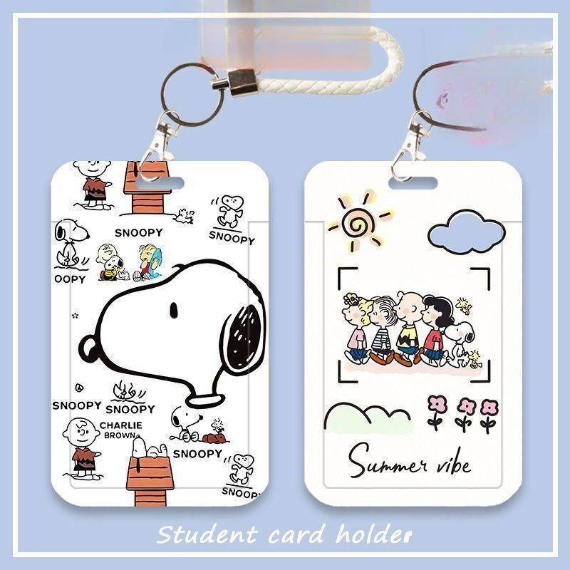 Snoopy De Rosto Grande-Porta-Cartões De Estudante Fofo Pescoço Retrátil Cartão De Coleta De Jardim De Infância Pendurado