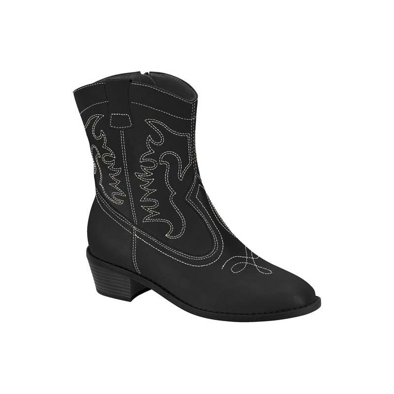 Bota Moleca Country Cano Curto Com Bordado E Salto Bloco Preto