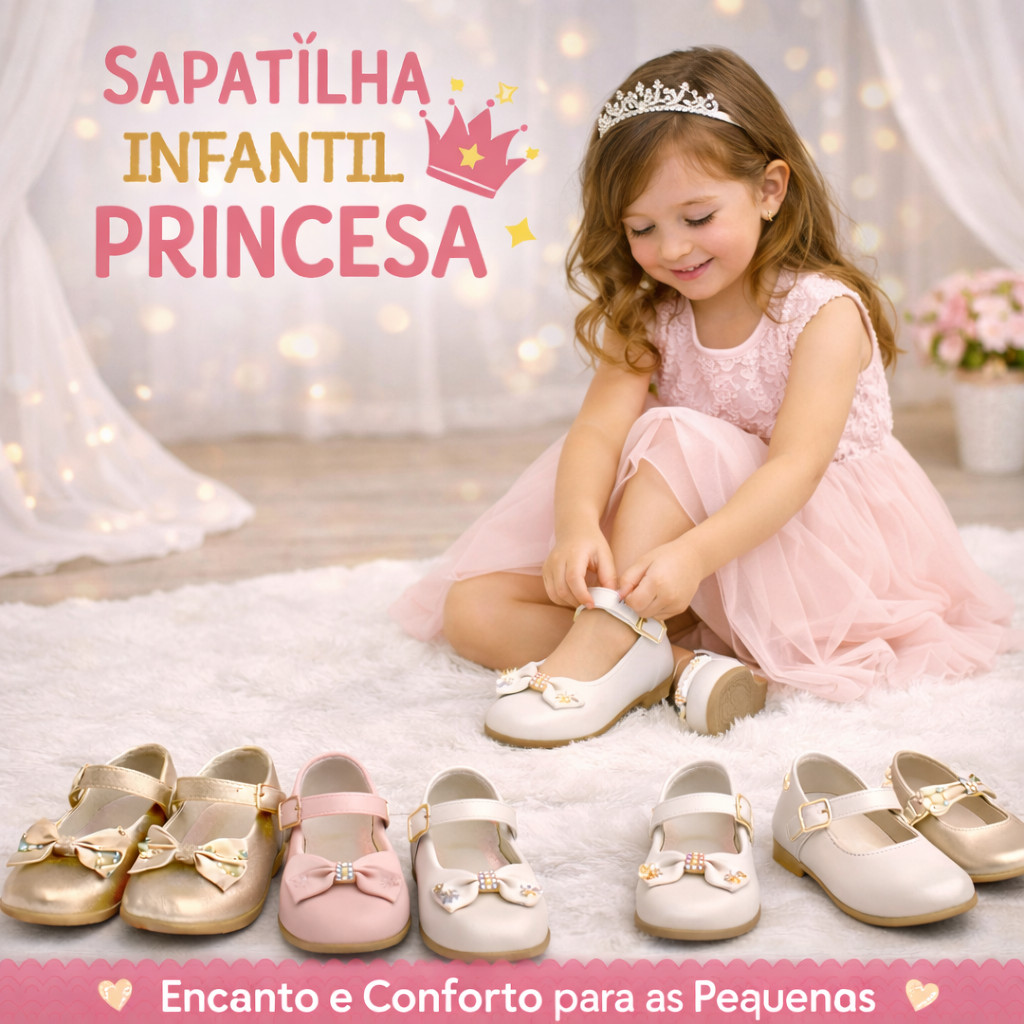 Sapatilha Infantil Menina com Laço Elegante Confortável Sapato Social Festa Daminha