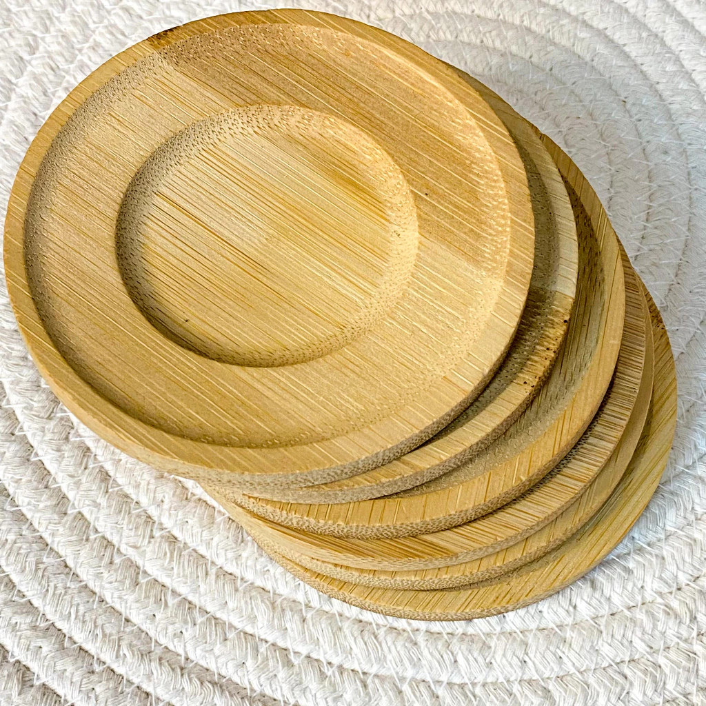 Kit Porta Copos Descanso Redondo Pires Xicara Bambu 6 Unid