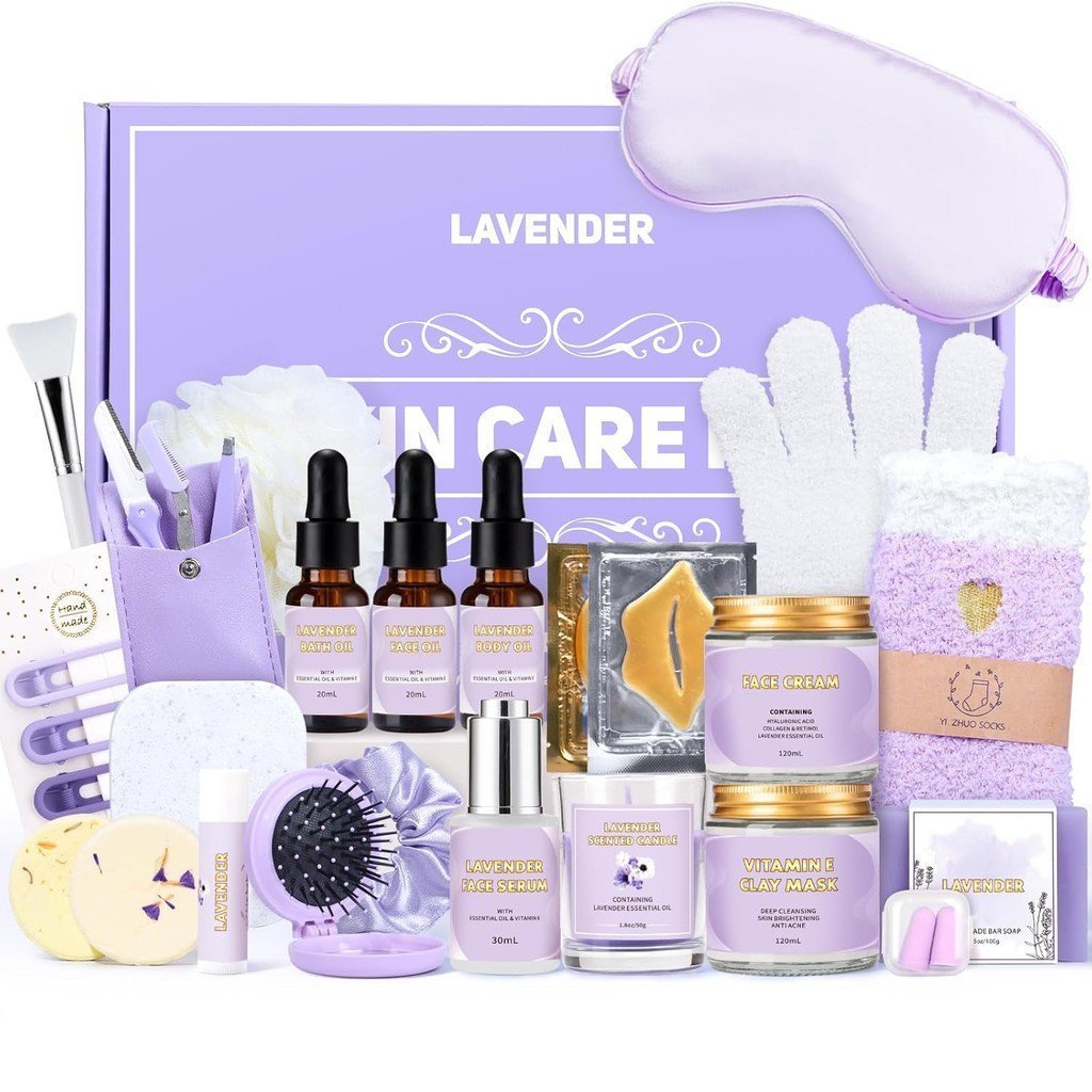 Conjunto de Cuidados Faciais e Kit de Spa, Presentes de Spa com Lavanda para Mulheres, Kit de Relaxamento Corporal e Fac