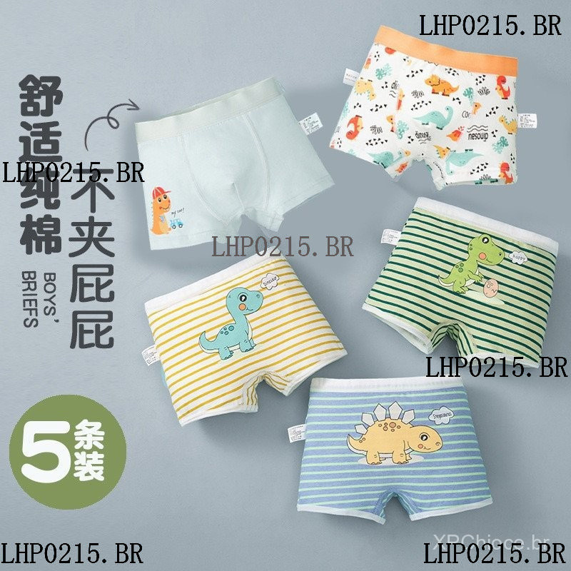 Roupa Íntima Infantil 5 Peças de Algodão Puro Roupa Íntima Infantil Boxer Infantil Fina e Macia Respirável Roupa Íntima