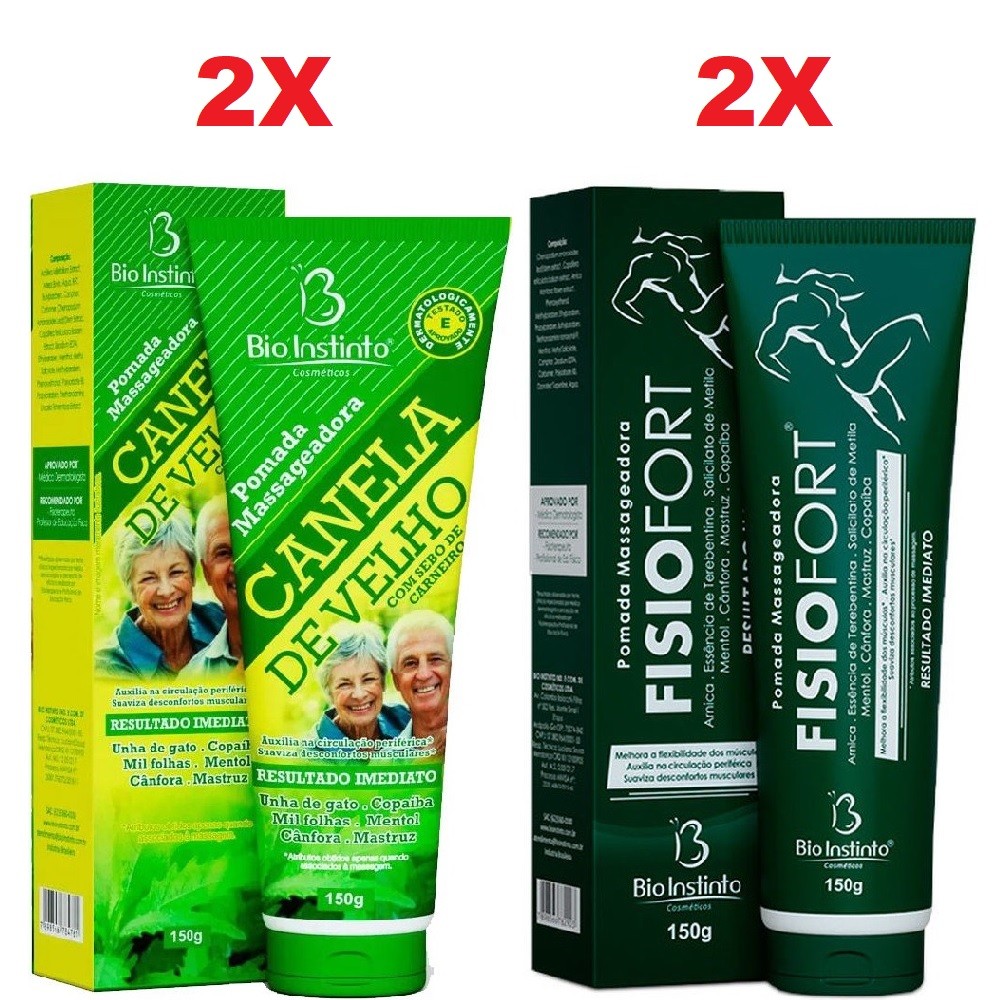 Kit 2 Pomada Canela de Velho 150g + 2 Pomada Fisiofort