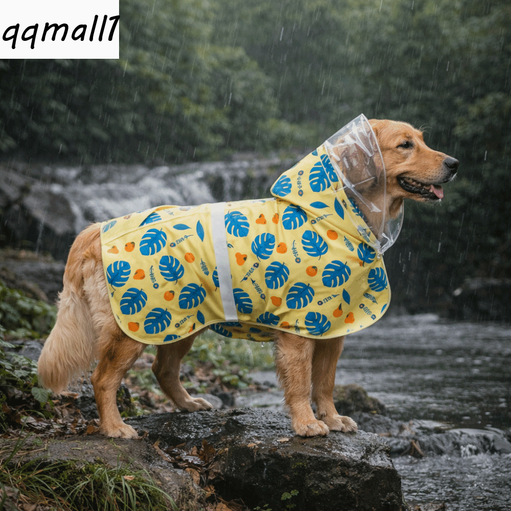 QQMALL1 Capa De Chuva Com Capuz Para Cachorro , Reflexiva À Prova De Vento Estampa De Frutas Ajustável