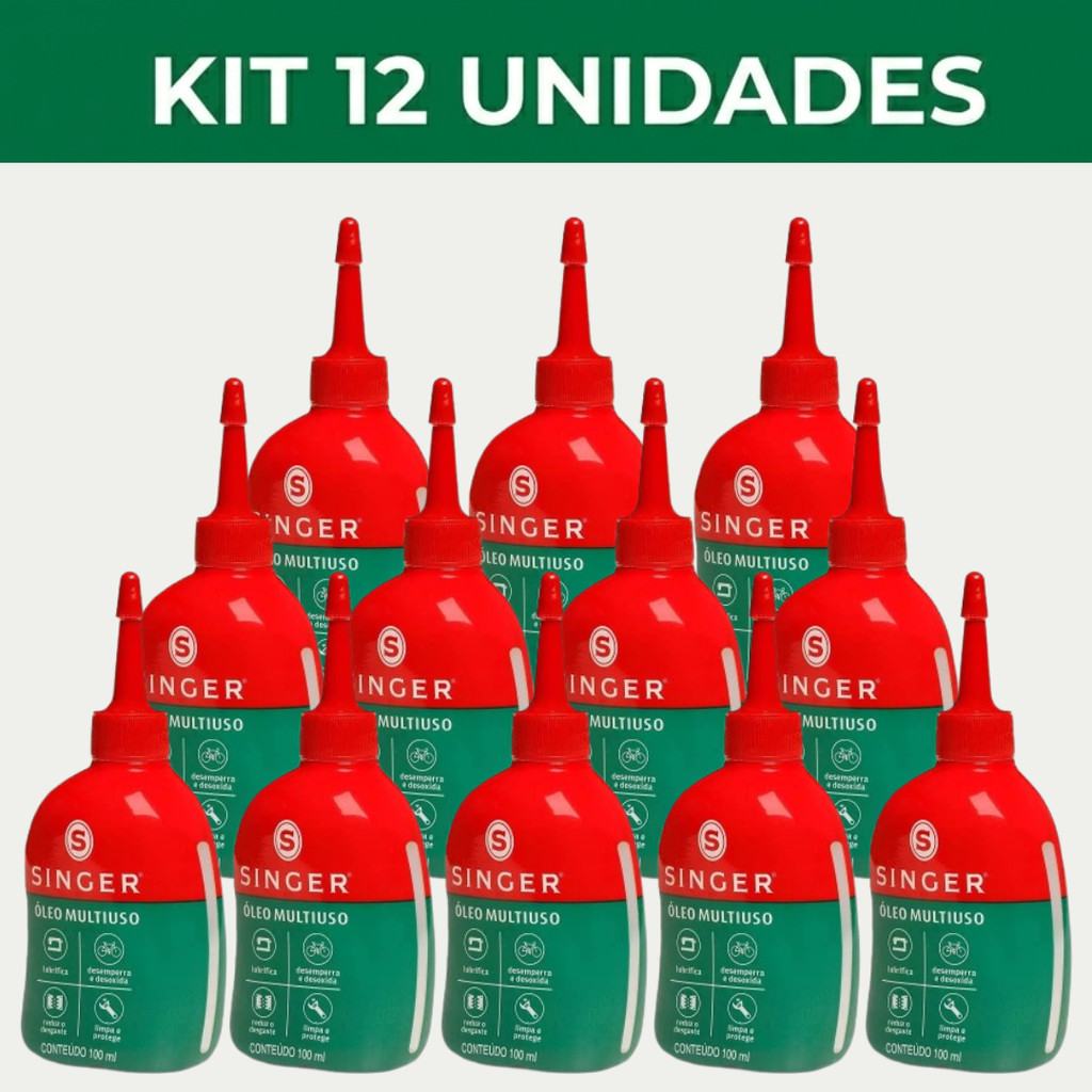 Kit 12 Oleo Singer Multiuso Lubrificante 100 ml Para Maquina de Costura Ferramentas Bicicleta