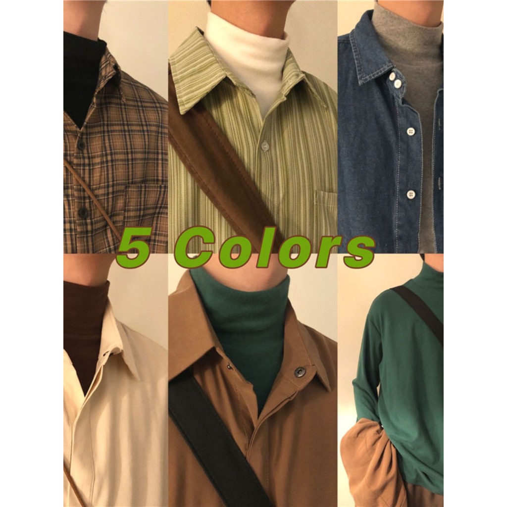 Camisa de fundo interno masculina meia gola alta dupla face veludo alemão Slim-Fit camiseta de manga comprida gola média