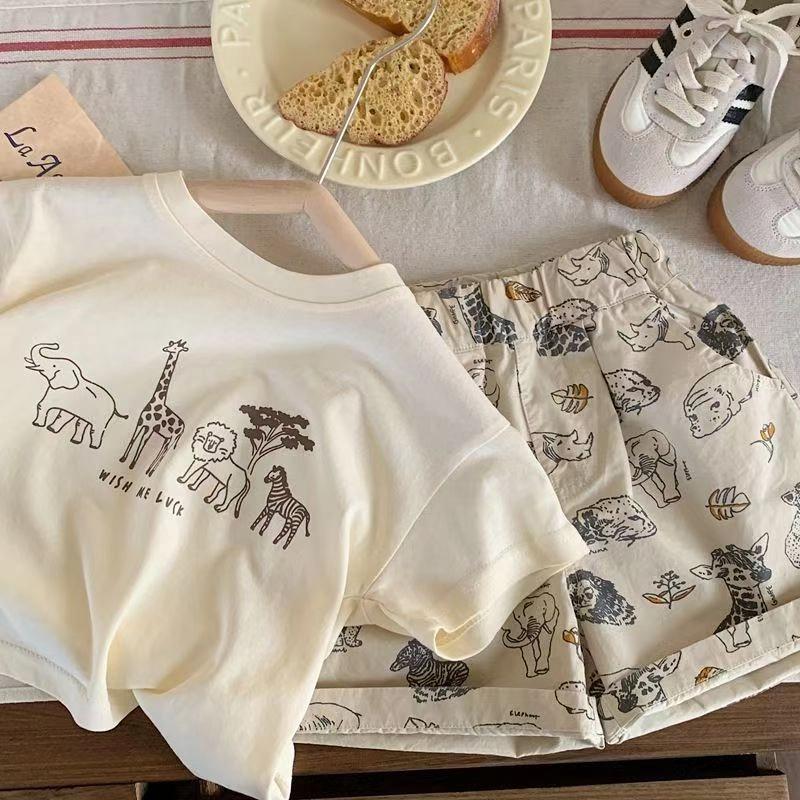100% algodão crianças de manga curta verão meninos meninas camisetas coreanas moda bebê de manga curta Animal All-Ma