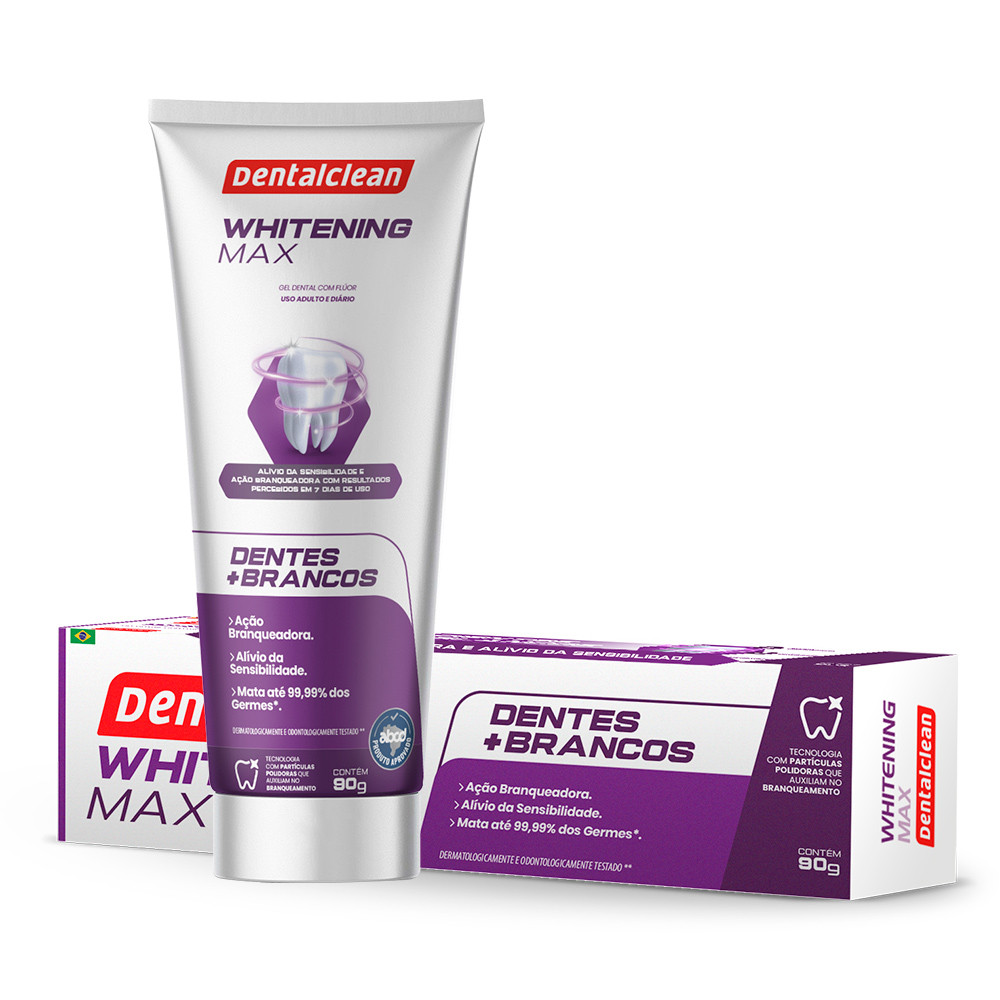 Kit 2 Pasta de Dente Gel Whitening Max Clareamento 90g Creme Dental Dentalclean