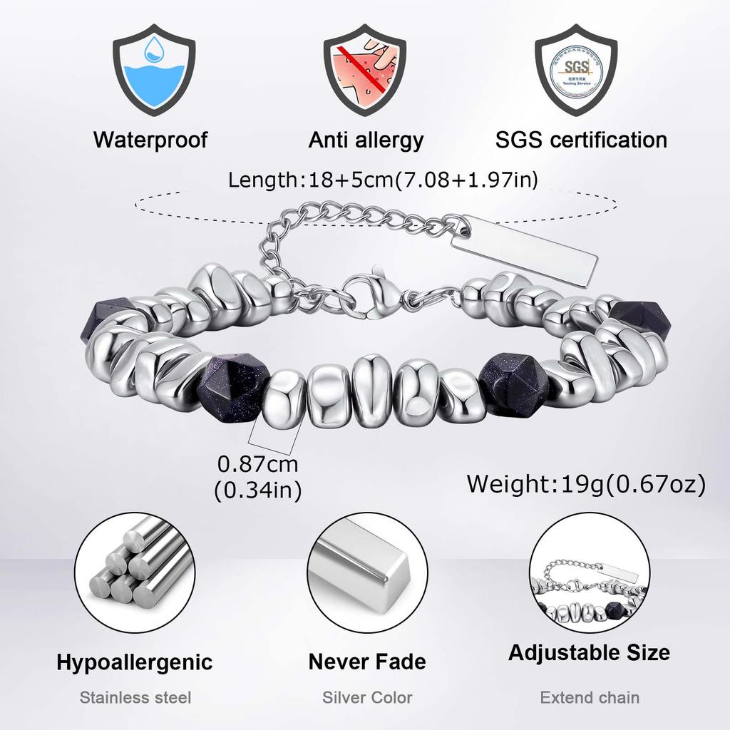 Pulseira Masculina De Aço Inoxidável Vnox Para Homens, Com Contas, Energia, Sorte, Aniversário, Joias, Presentes M · foto 2