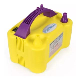 Inflador Elétrico de Balões 2 Bicos 600W Amarelo 220v Bomba de Encher Bexiga Festa Aniversário Mazzilli