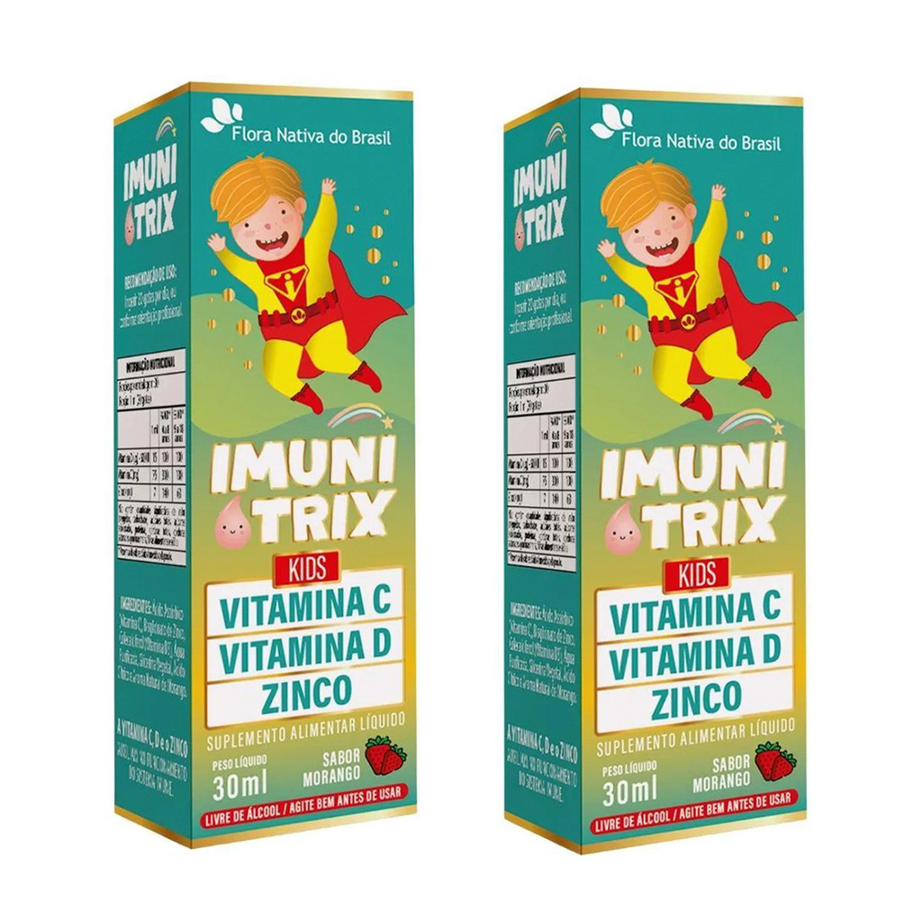 Kit 2 Imunitrix Vitamina C Vitamina D Zinco 30ml Sabor Morango