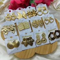 Brincos Femininos Folheado Bijuteria Dourado 10 Pares Sortidos