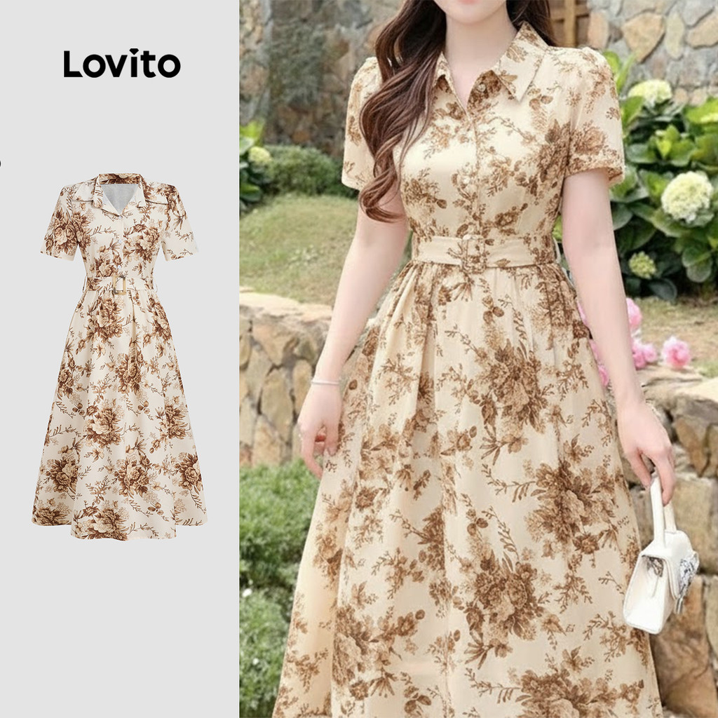Lovito Elegante Vestido com Zíper e Botão Vestido Primavera/verão para Mulheres L164ED122