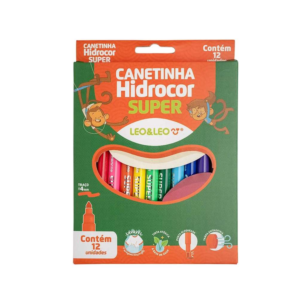 Canetinhas Hidrocor 12 Cores Lavavel Super Leo&Leo Leonora - 4965 em Oferta na Shopee