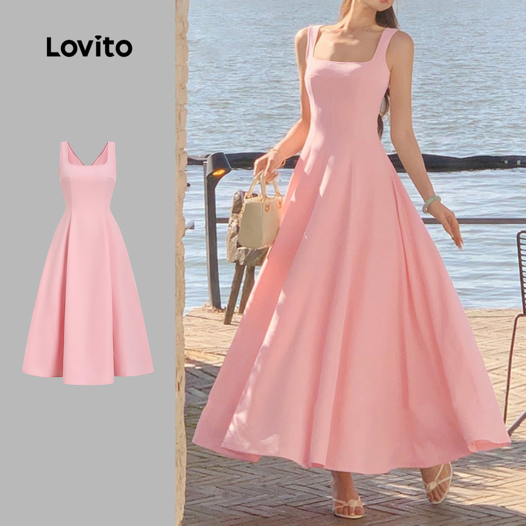 Lovito  Vestido Elegante Simples Primavera/verão Rosa para Mulheres L172ED013 em Oferta na Shopee