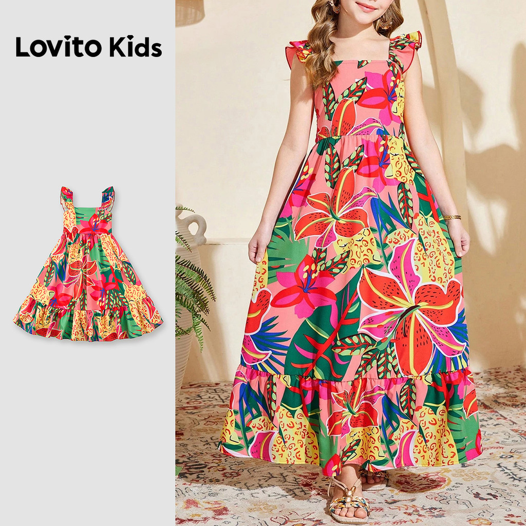 Lovito Kids  Vestido Boho com Babados Vestido Smocked para Primavera/verão para Meninas L174LD136 em Oferta na Shopee