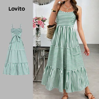 Lovito Vestido Longo Casual Estampado Estilo Resort Com Zíper Verde Para Mulheres Ideal Para Primavera/verão LBL32039 em Oferta na Shopee