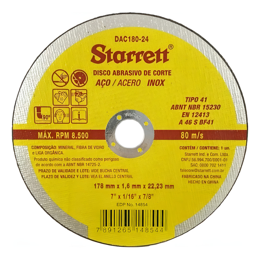 Kit 12 Disco Amarelo de Corte Starrett DAC18024 180 mm em Oferta na Shopee